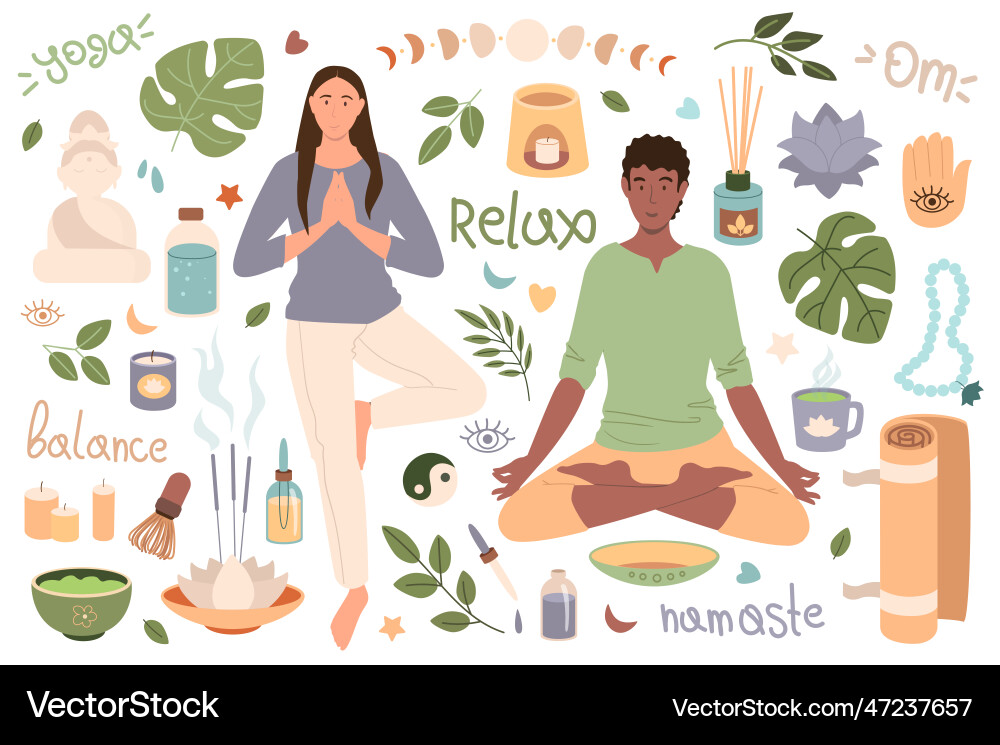 Yoga mega set graphic elements in flat design Vector Image