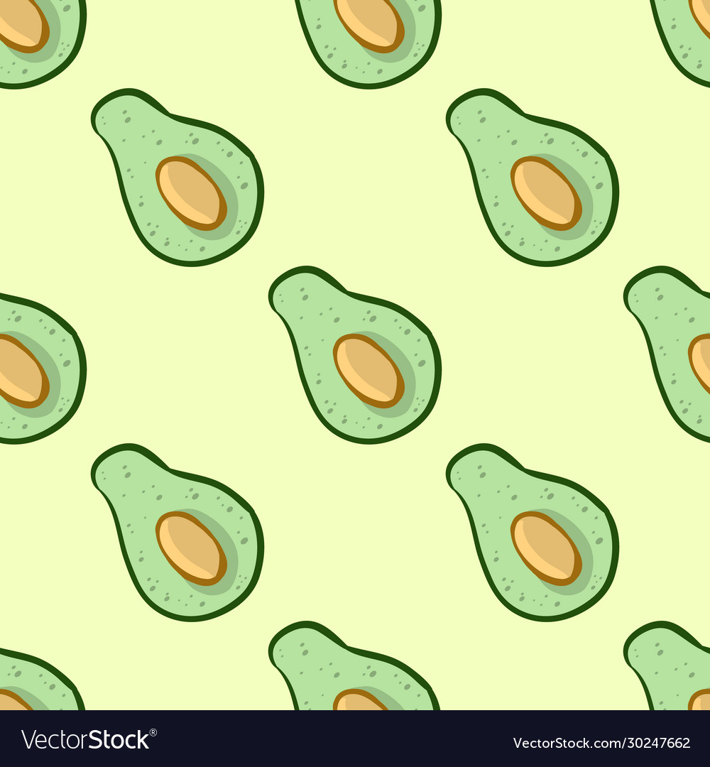 Avocado doodles seamless pattern whole Royalty Free Vector