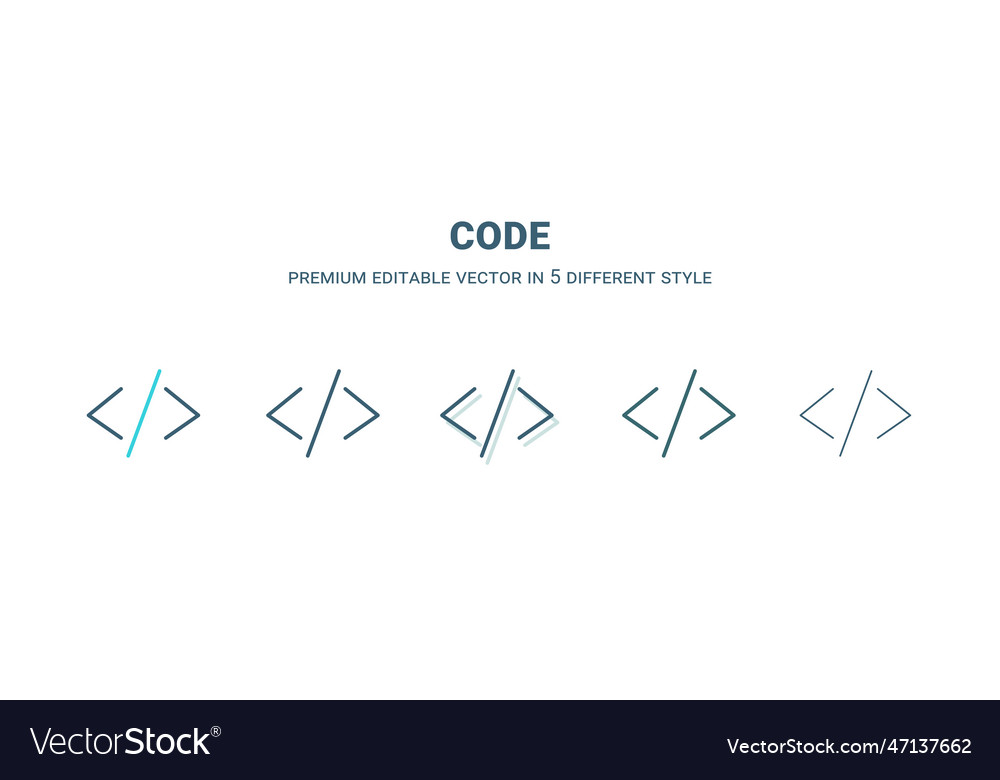 Code-Symbol in 5 verschiedenen Stil Umriss gefüllt zwei vector image Code-Symbol in 5 verschiedenen Stil Umriss gefüllt zwei