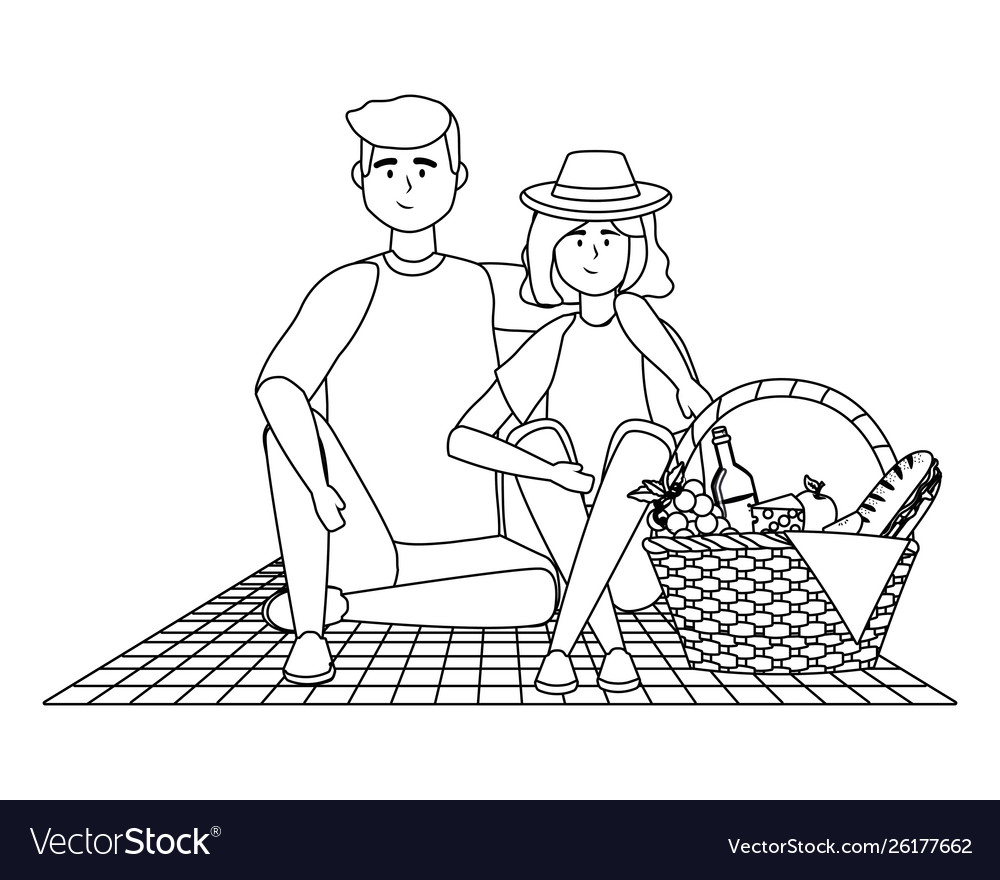 Couple woman and man having picnic design