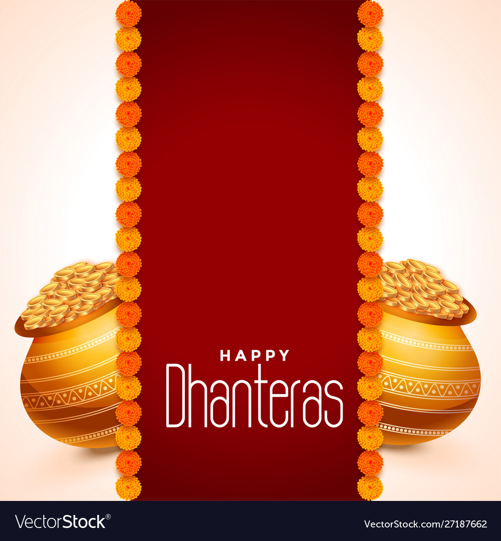 Dhanteras festival card with golden pot kalash Vector Image