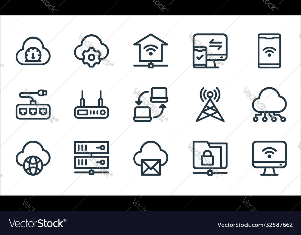 Network line icons linear set quality vector image Network line icons linear set quality