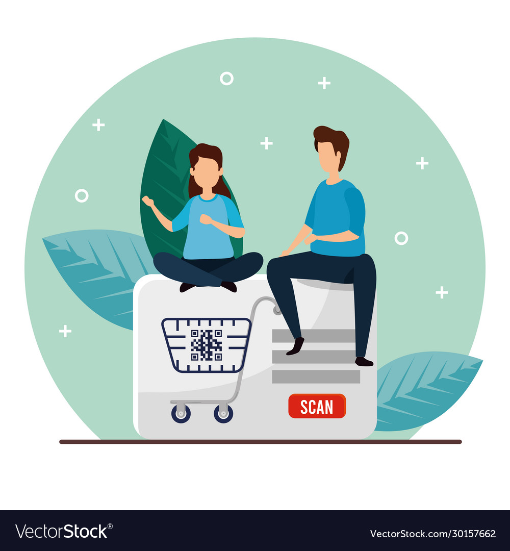 People with code qr and icons