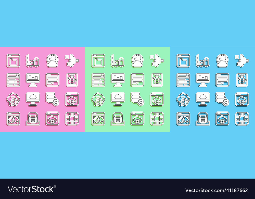 Set line processor with cpu cloud technology data vector image Set line processor with cpu cloud technology data