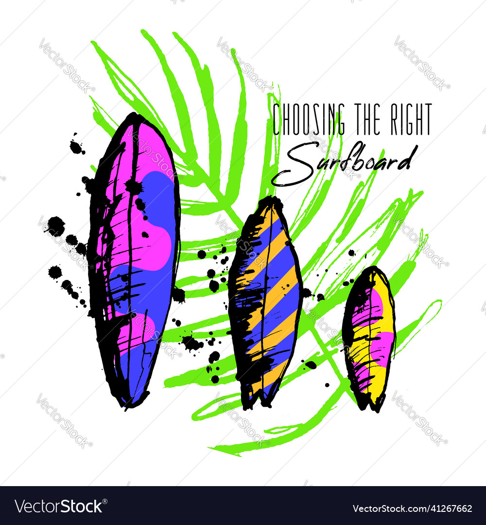 Set of multi colored surfboards with patterns vector image Set of multi colored surfboards with patterns