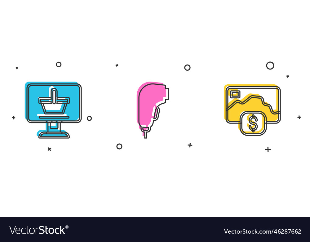 Set shopping cart on computer scanner scanning Vector Image Set shopping cart on computer scanner scanning