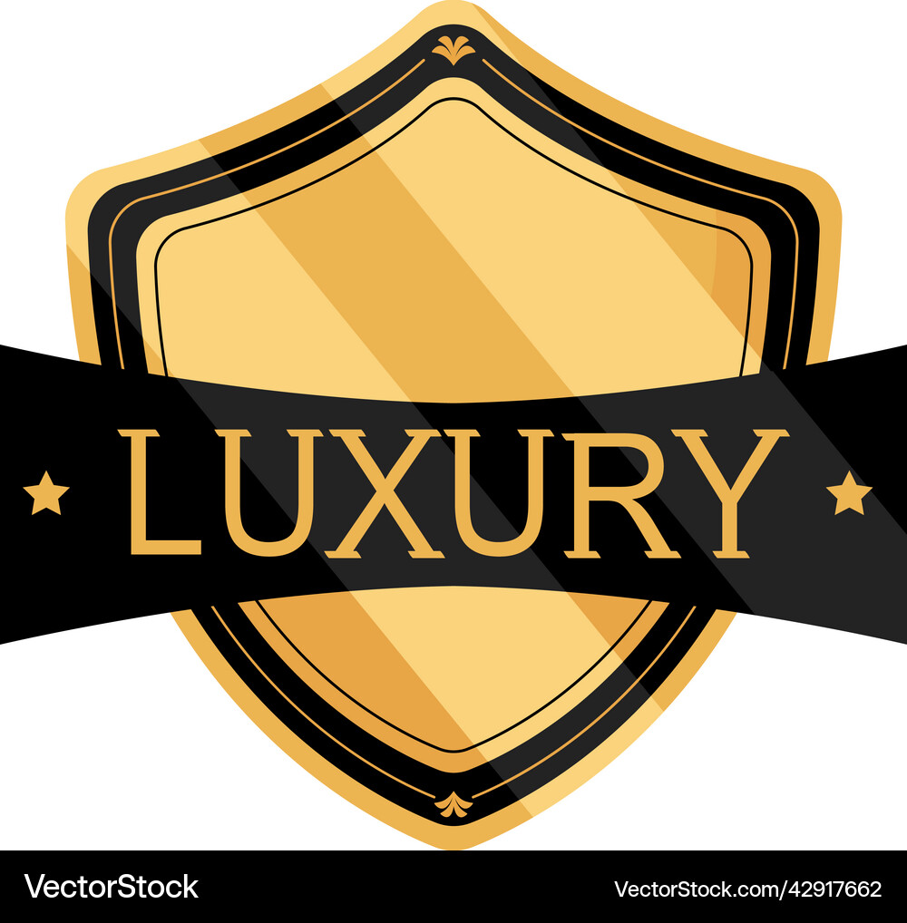 Shield golden and luxury word Royalty Free Vector Image