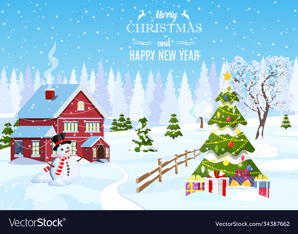 Suburban house covered snow Royalty Free Vector Image