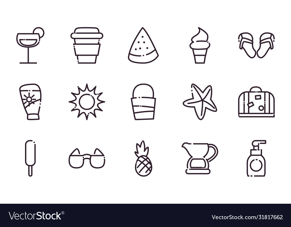 Summer line style icon set design