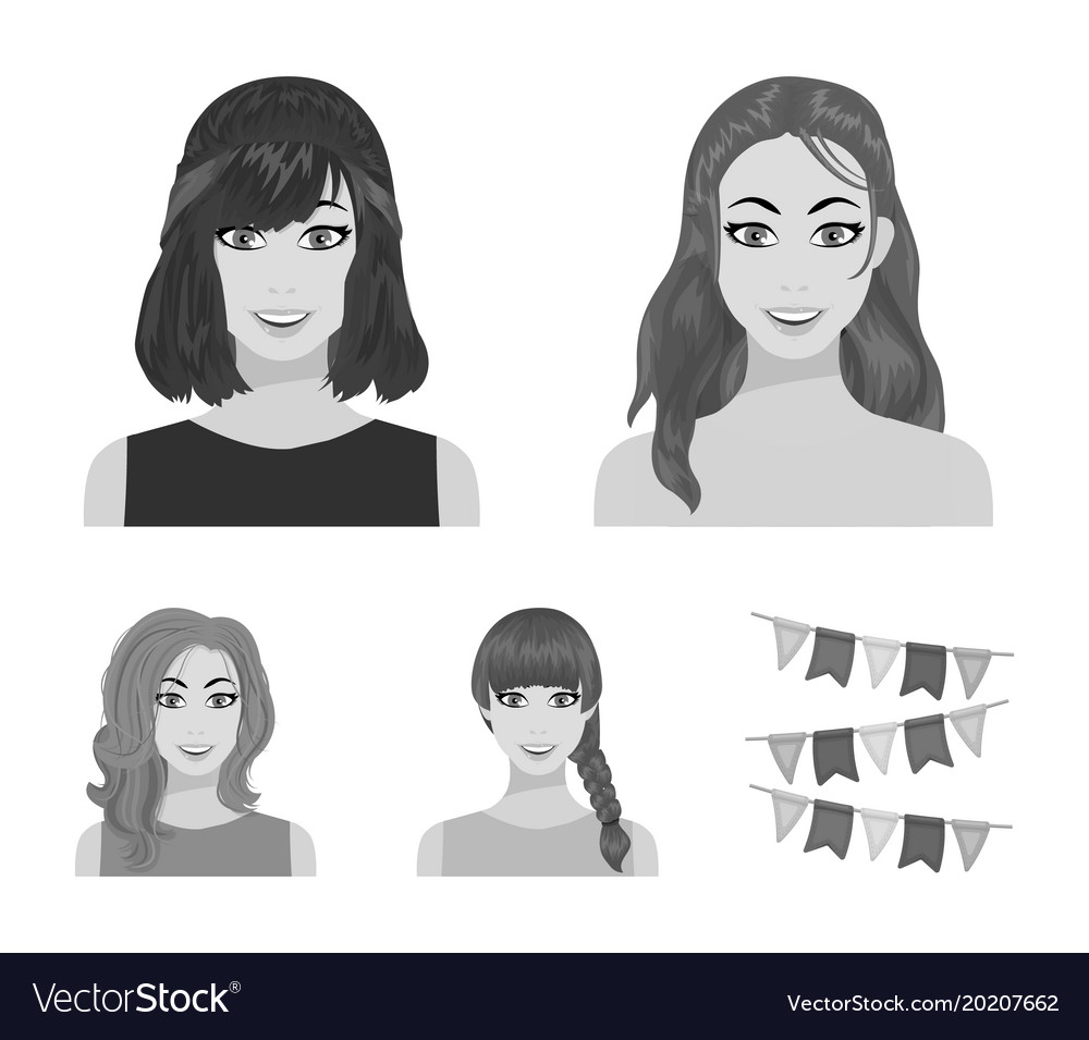 Types Of Female Hairstyles Monochrome Icons In Set