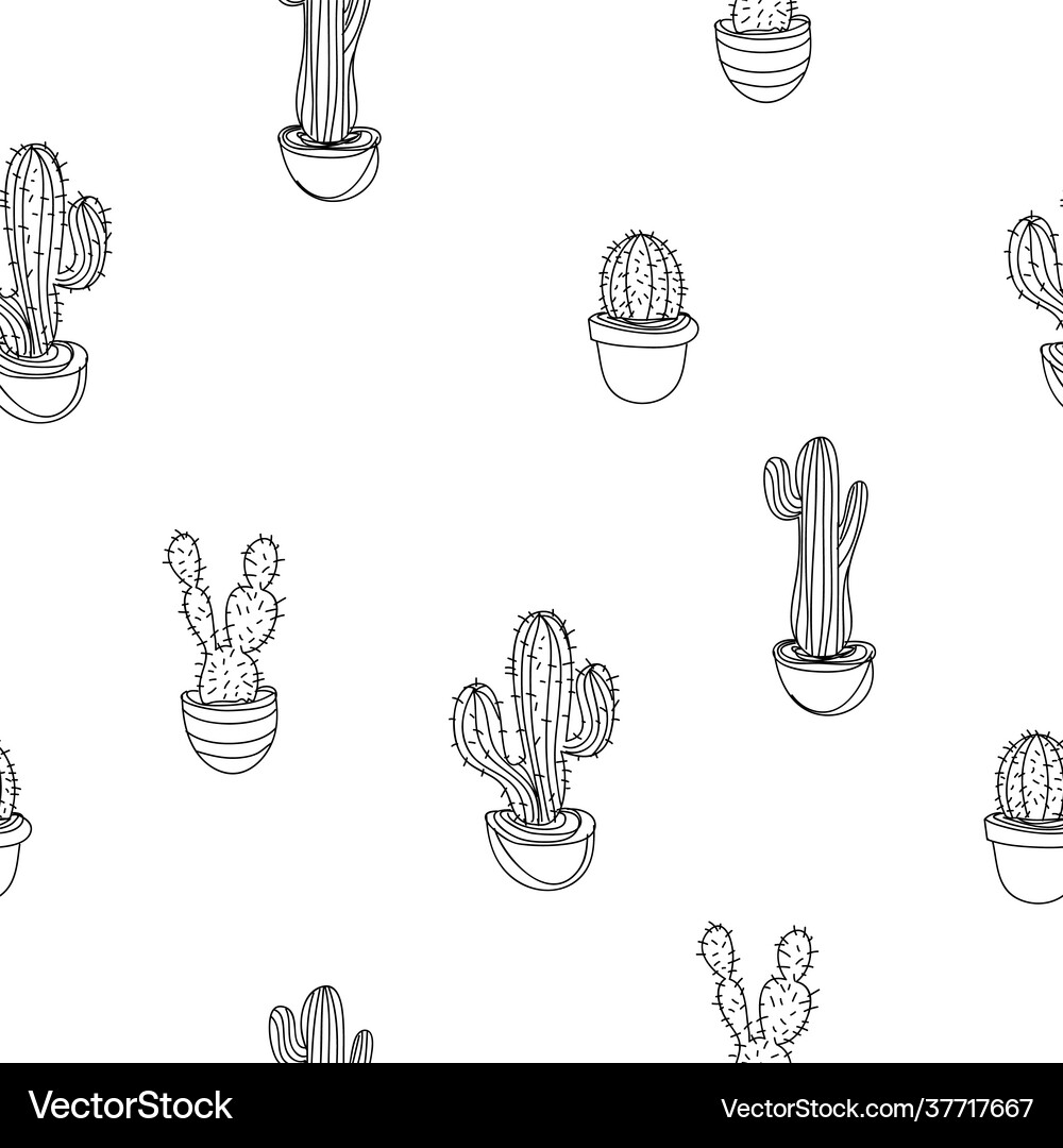 Cactus hand drawn seamless pattern Royalty Free Vector Image