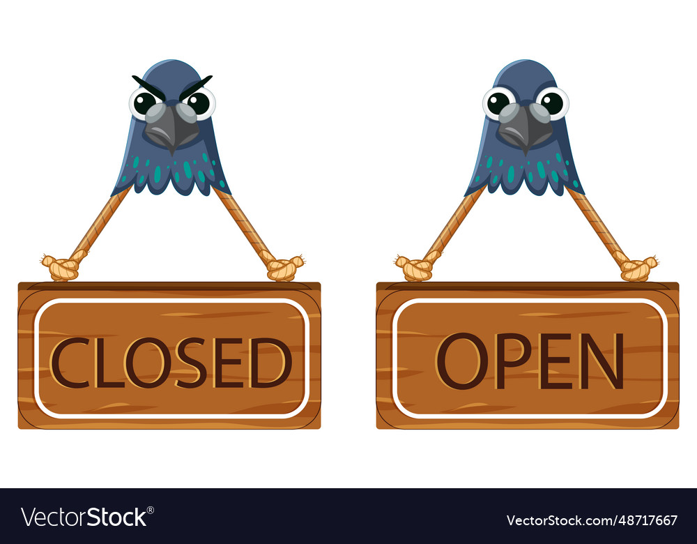 Closed and open sign banner with pigeon face Vector Image