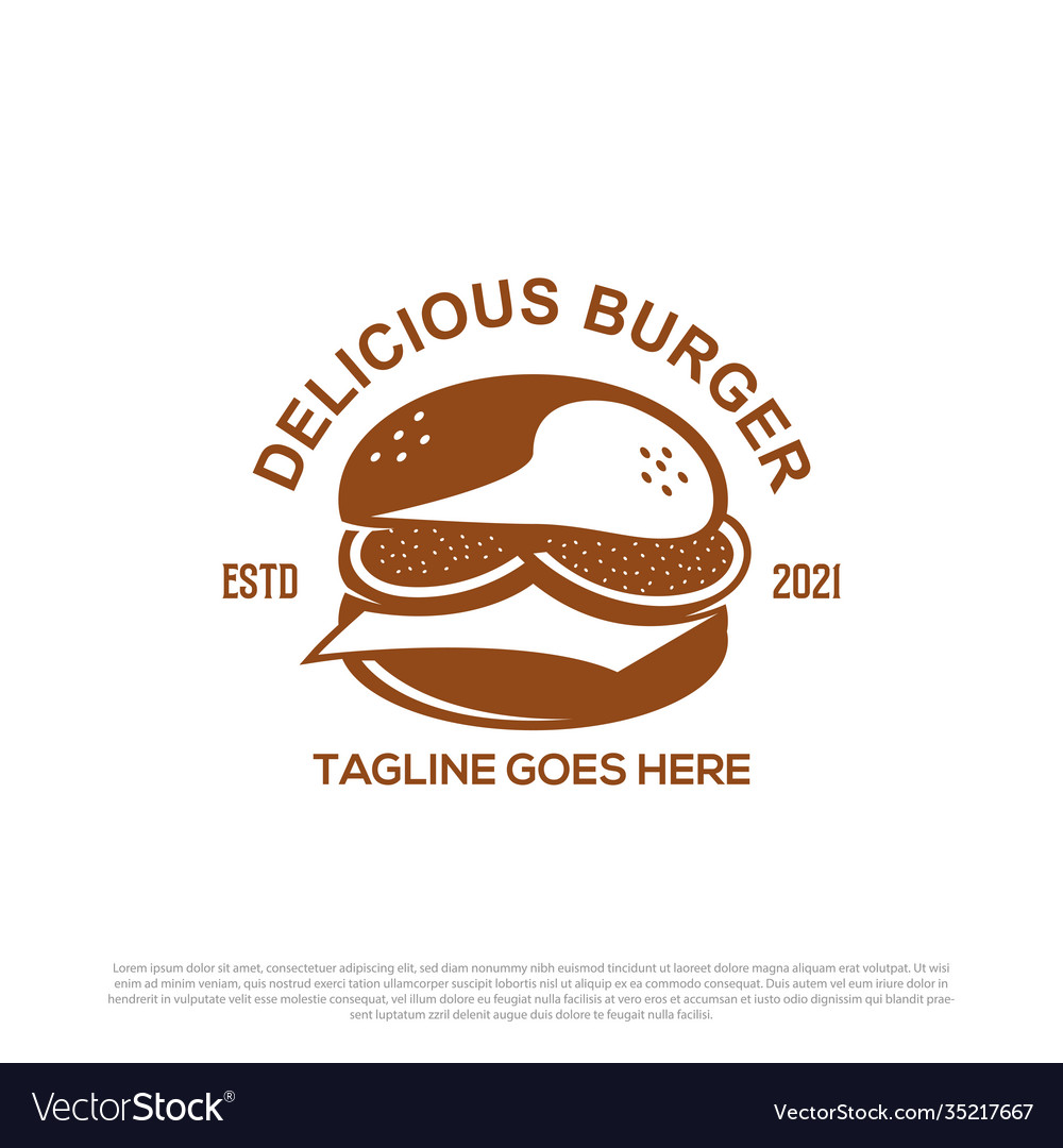 Delicious burger logo design vintage fast Vector Image