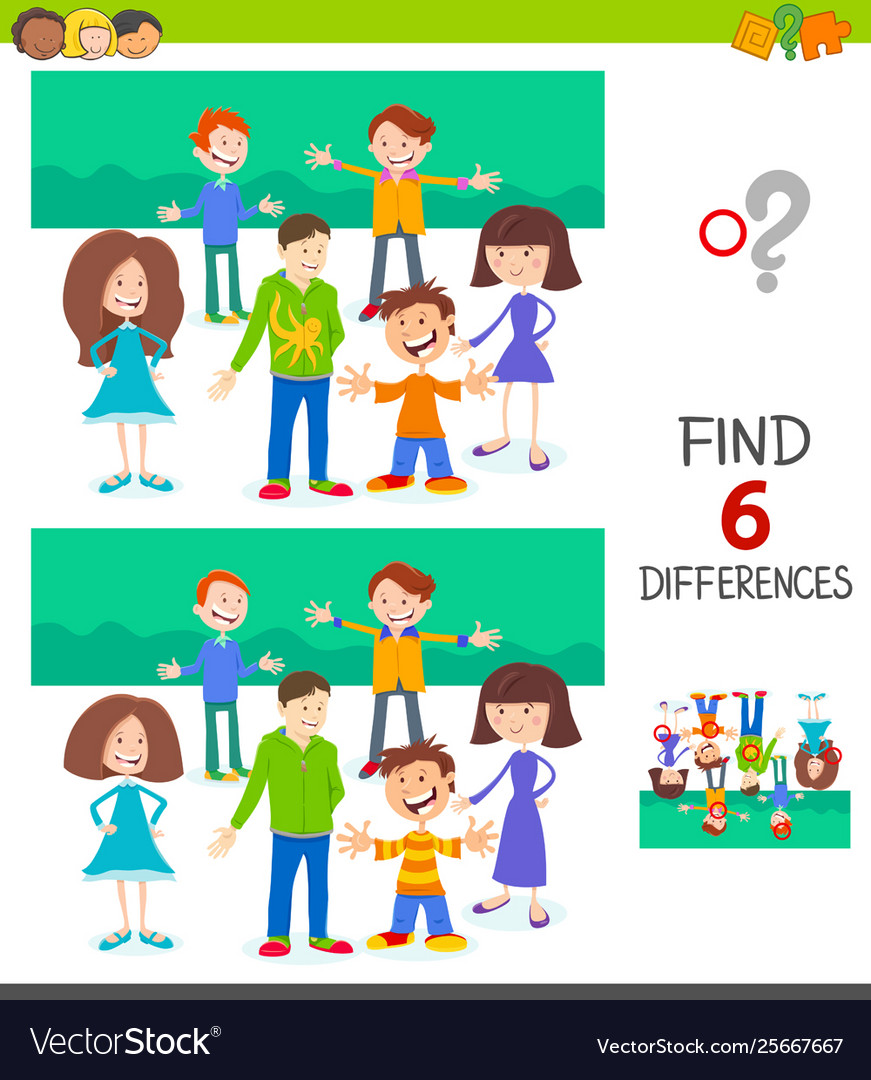 Finding differences game with children group Vector Image