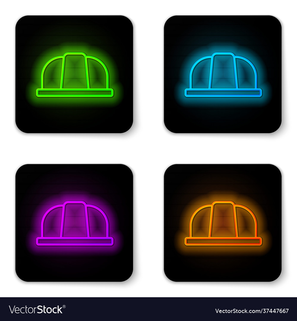 Glowing neon line worker safety helmet icon