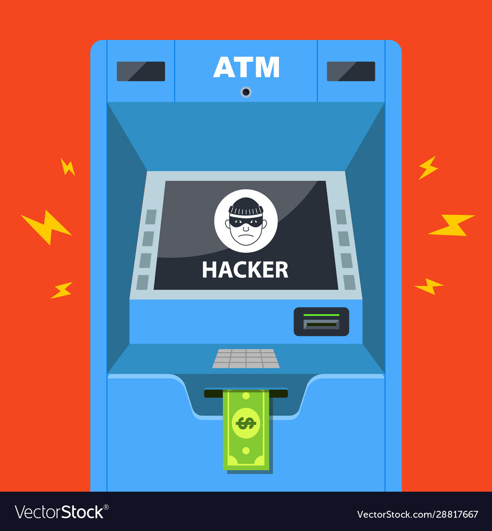 Hacker hacked an atm and steals money Royalty Free Vector