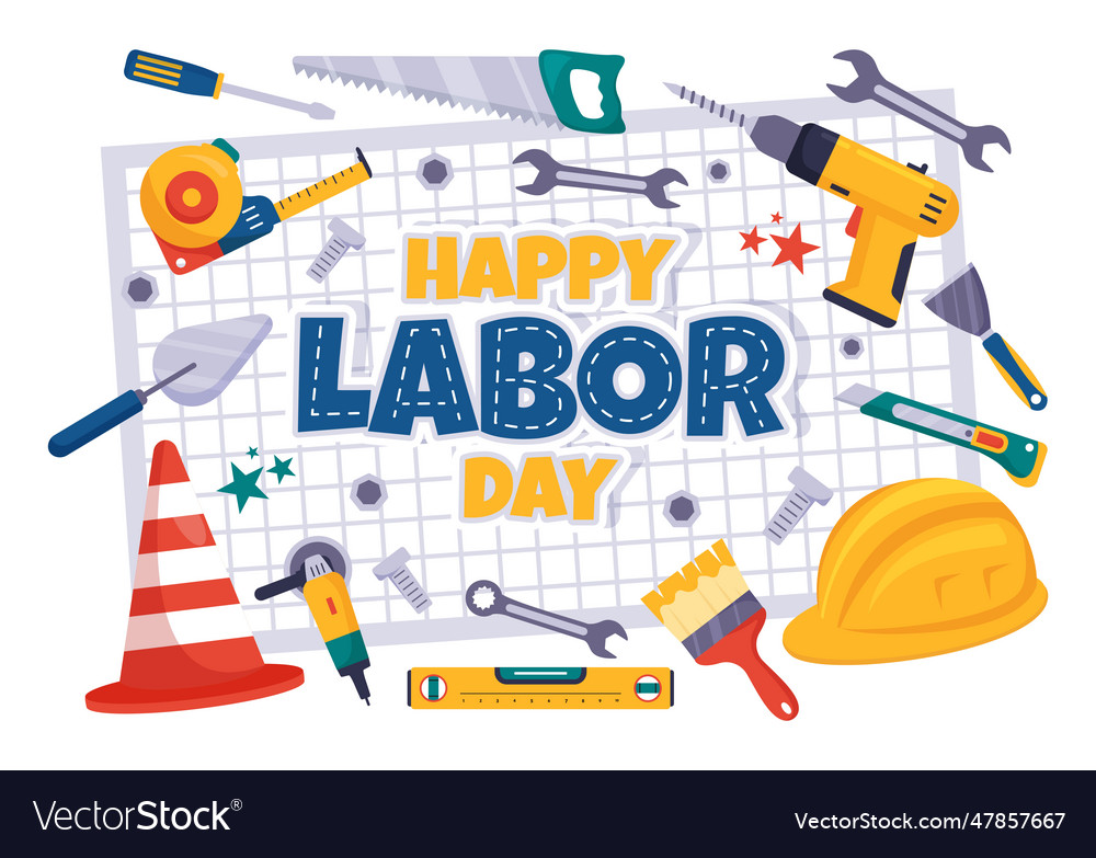 Happy labor day with various construction tools Vector Image