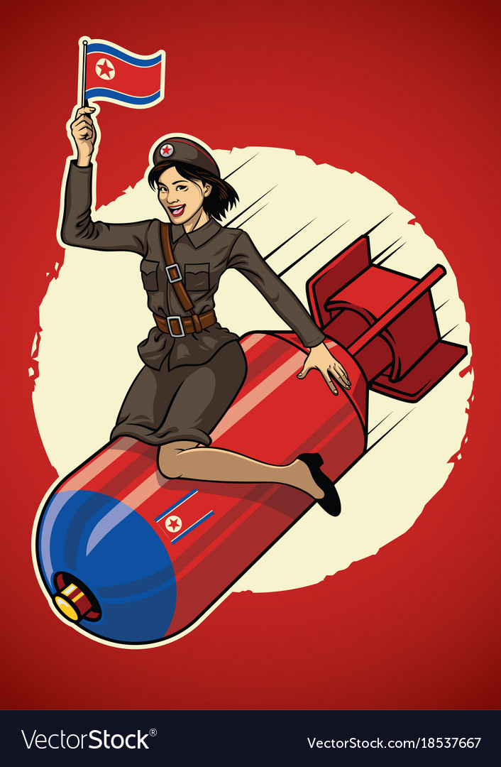 North korea pin up girl ride a nuclear bomb Vector Image