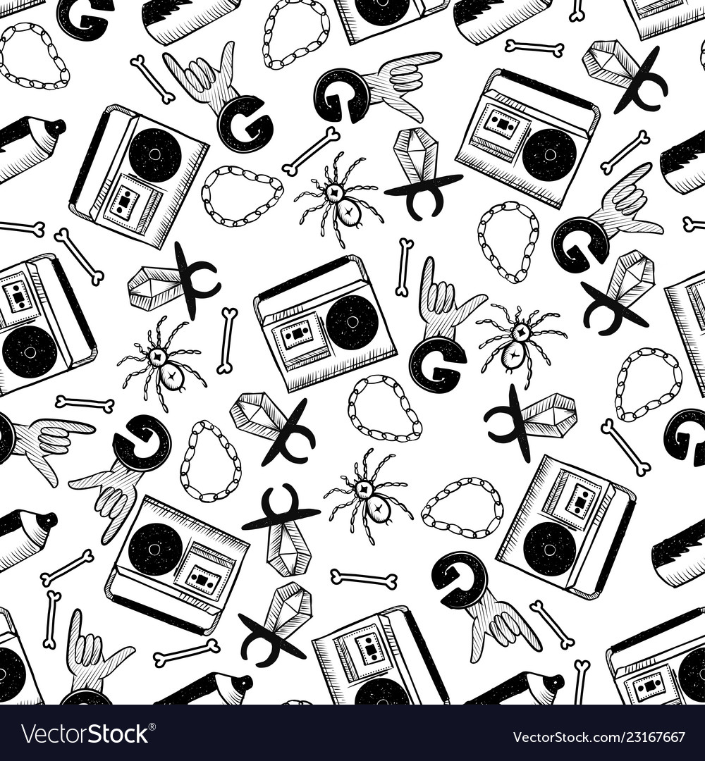 Rap music hip hop doodle pattern with