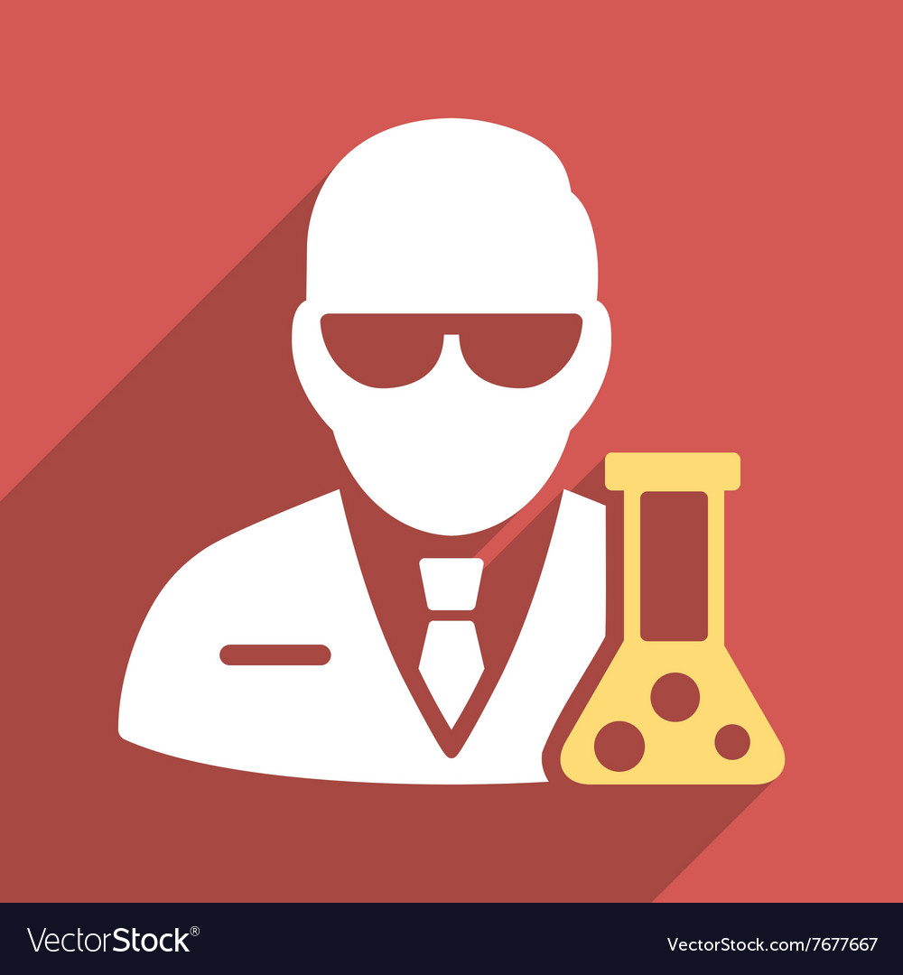 Scientist with flask flat longshadow square icon