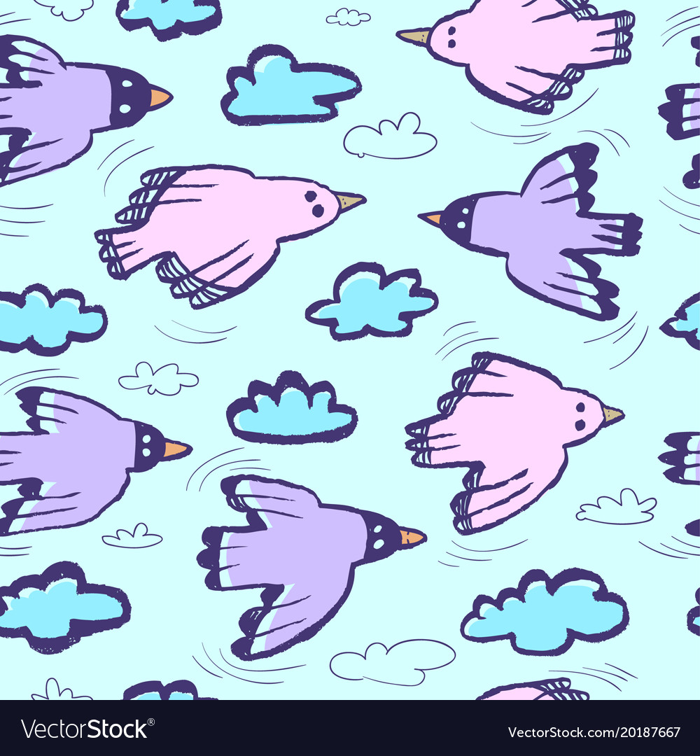 Seamless pattern with birds and cloudsbackground