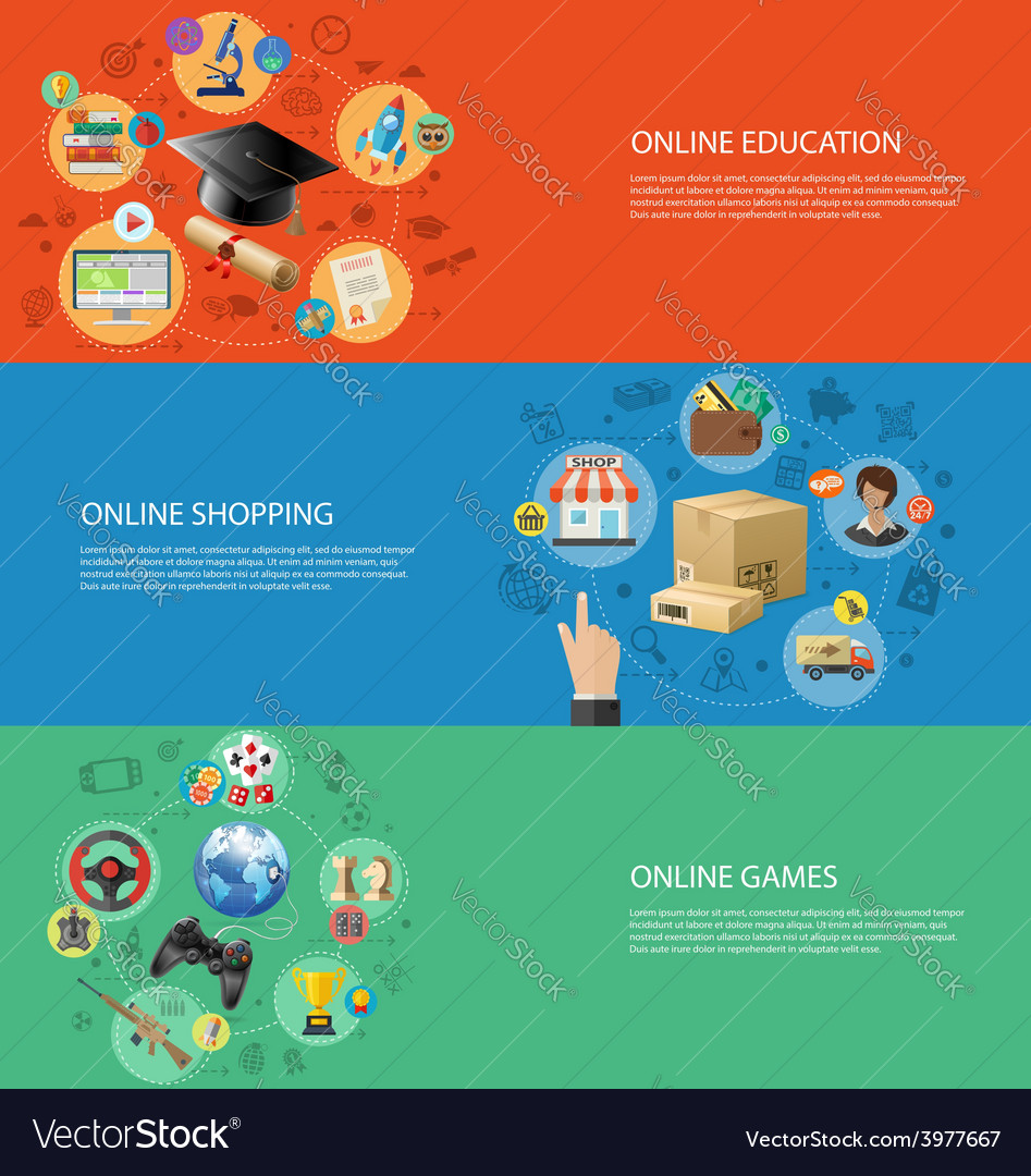 Set Banners Of Online Internet Technology Vector Image
