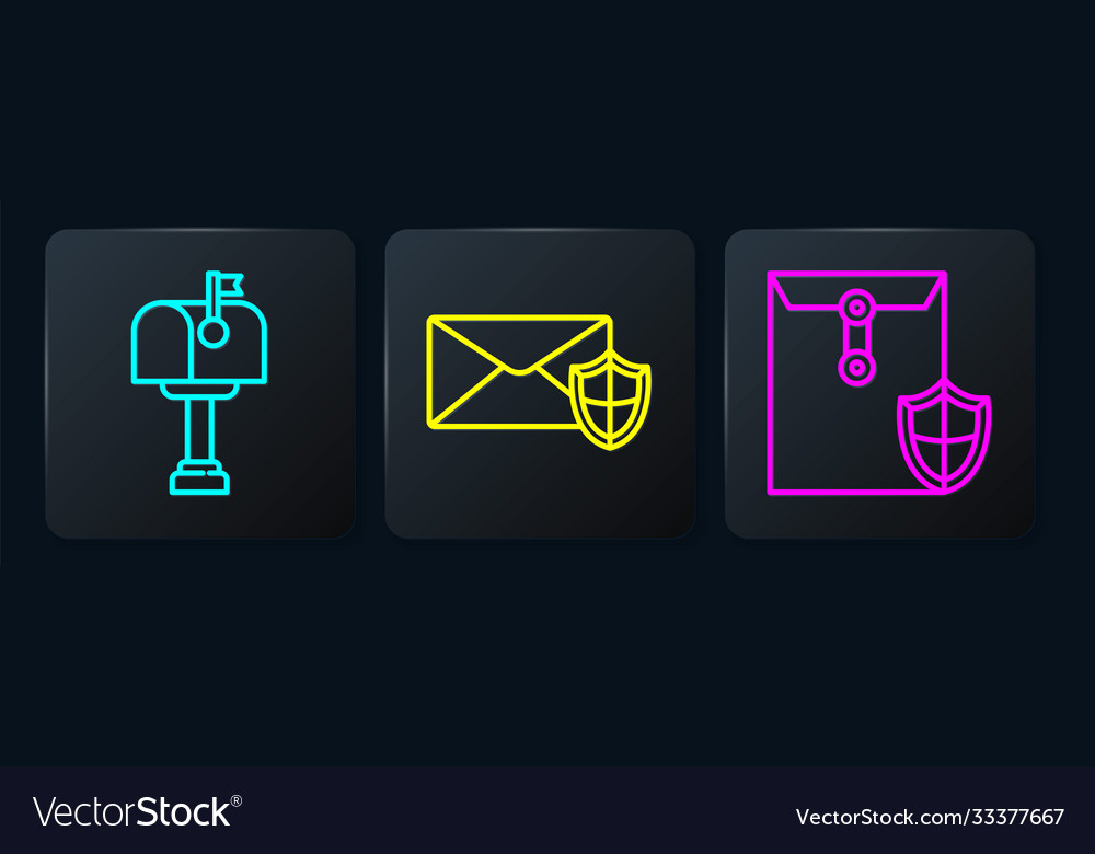 Set line mail box envelope with shield vector image Set line mail box envelope with shield
