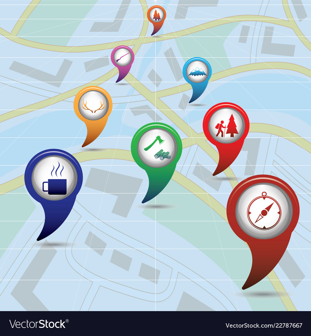 Set of tourism service map pointers vector image Set of tourism service map pointers