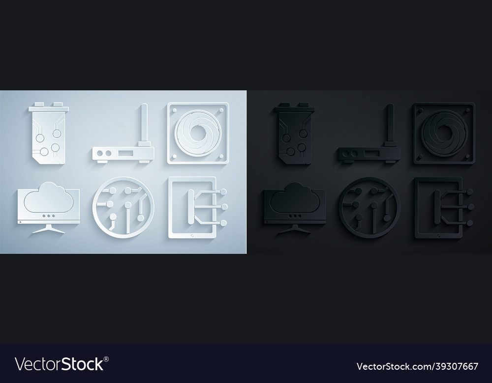 Set processor computer cooler monitor screen vector image Set processor computer cooler monitor screen