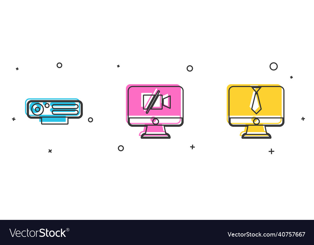 Set web camera video off on computer and chat vector image Set web camera video off on computer and chat