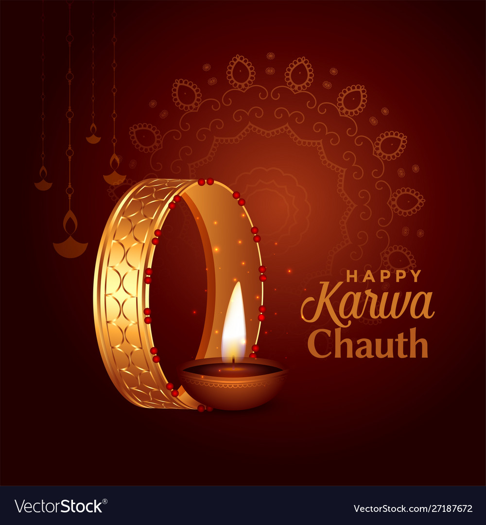 Beautiful happy karwa chauth festival card design Vector Image