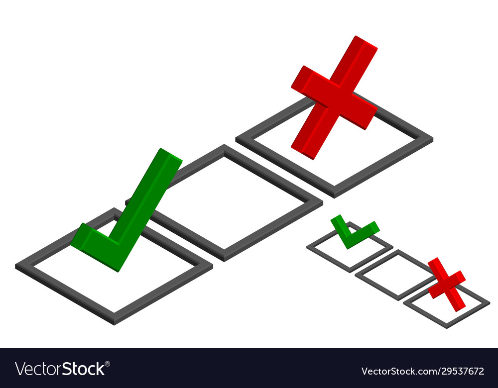 Checkmark icons tick and cross sign 3d vector image Checkmark icons tick and cross sign 3d