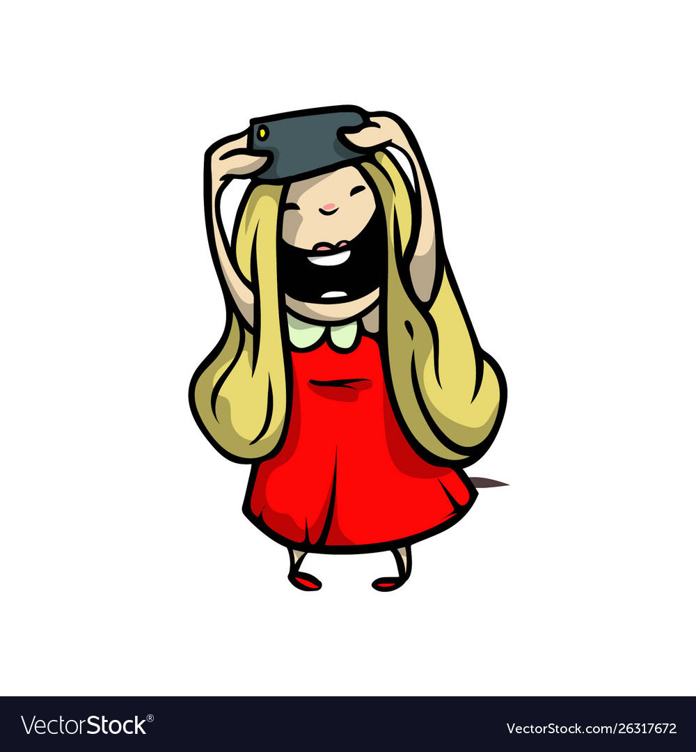 Cute Funny Blonde Girl With Long Hair Make Selfie Vector Image