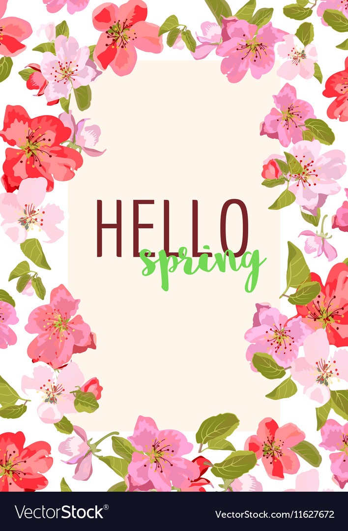 Hello spring sakura flowers design