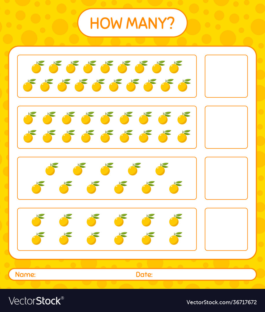 How many counting game with yuzu worksheet vector image How many counting game with yuzu worksheet