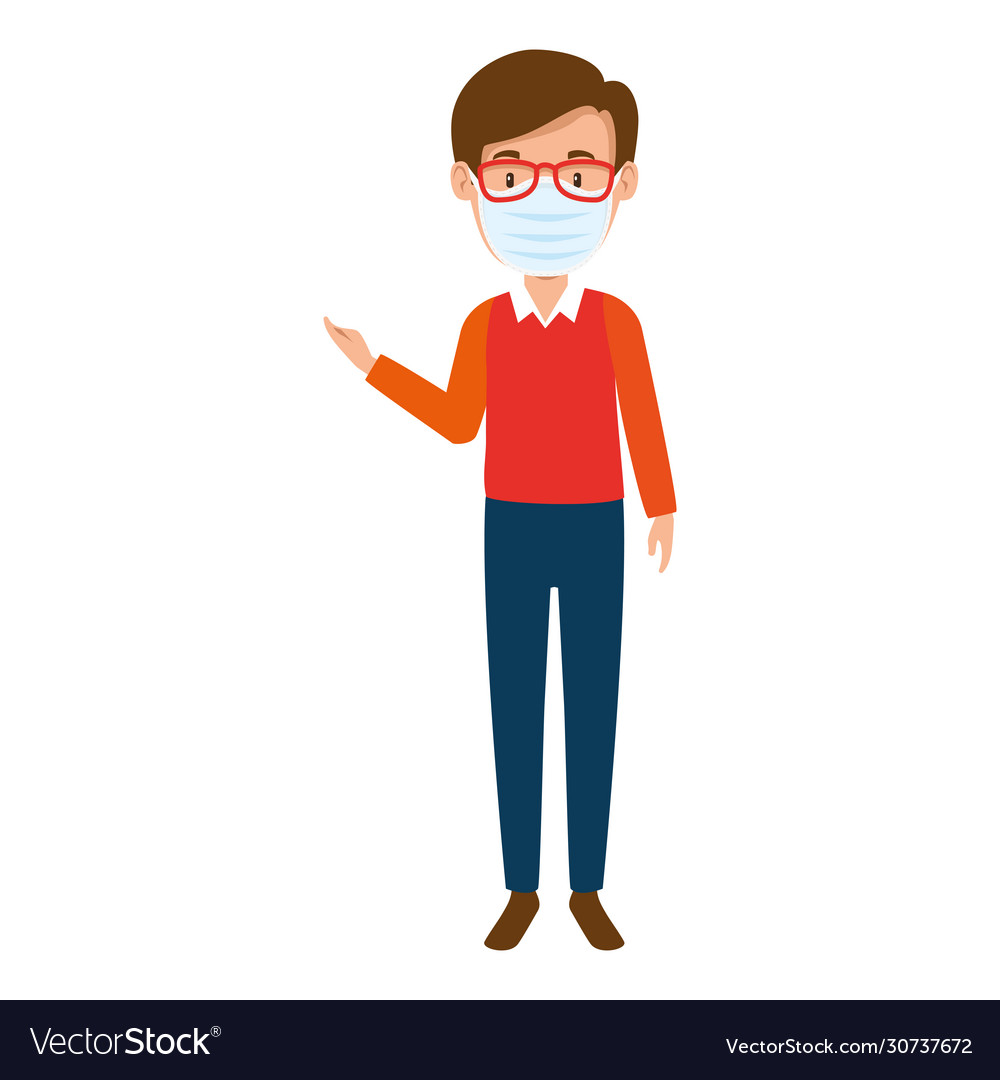 Man with eyeglasses using face mask isolated icon