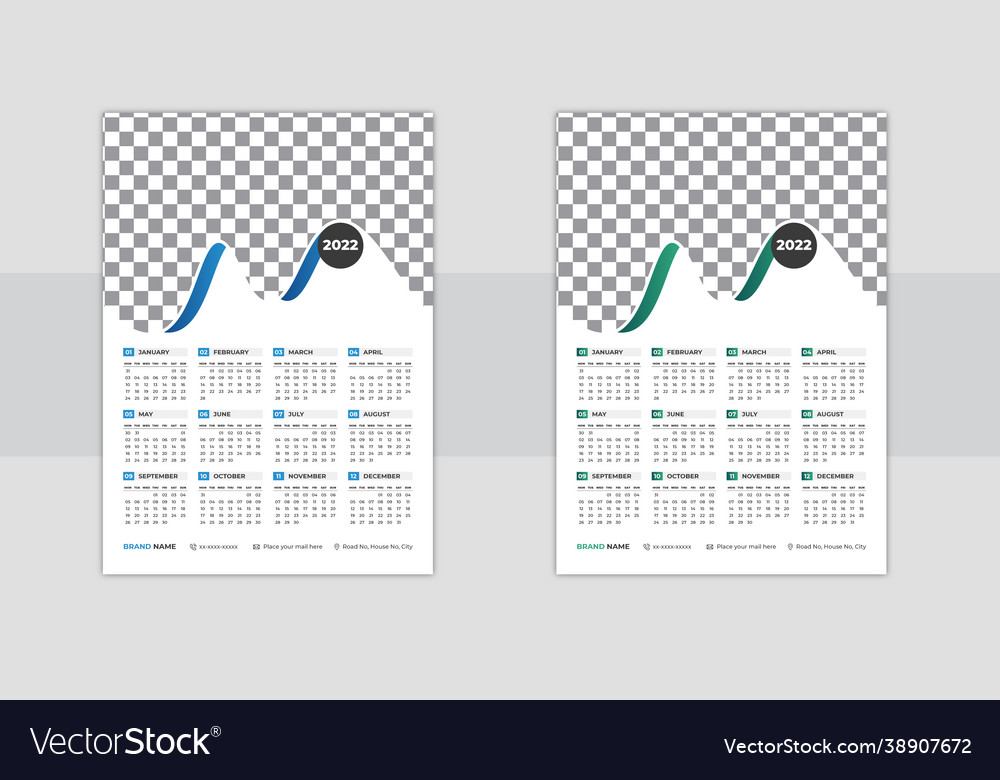 Print ready 2022 calendar design template vector image Print ready 2022 calendar design template
