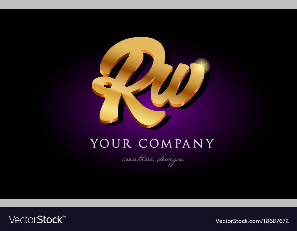 Rw r w 3d gold golden alphabet letter metal logo Vector Image