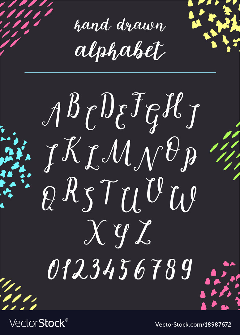 Script font alphabet written with a brush