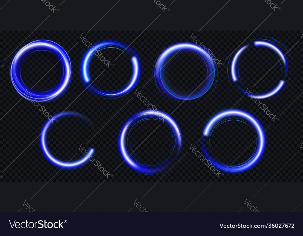 Set Glow Blue Circles With Sparkles Royalty Free Vector