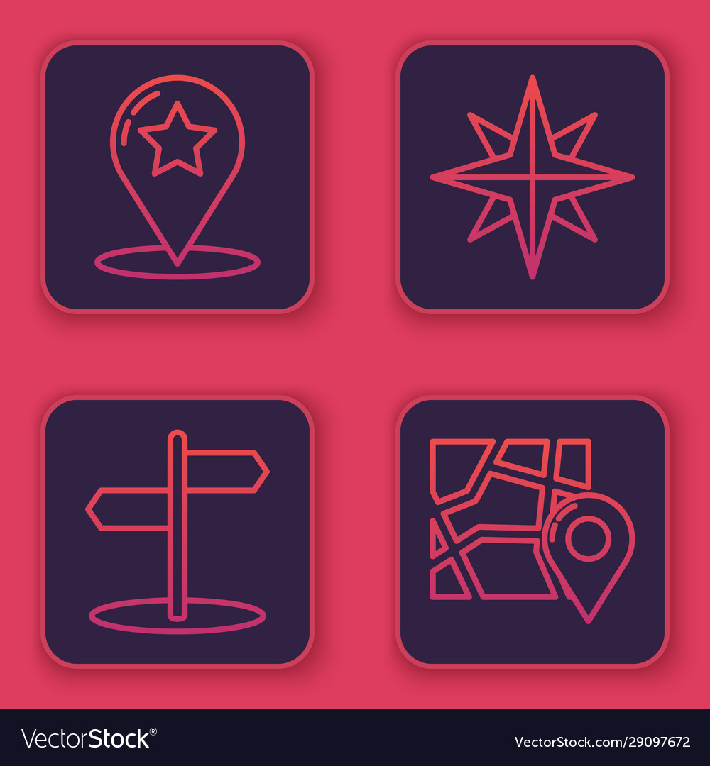 Set line map pointer with star road traffic sign Vector Image Set line map pointer with star road traffic sign