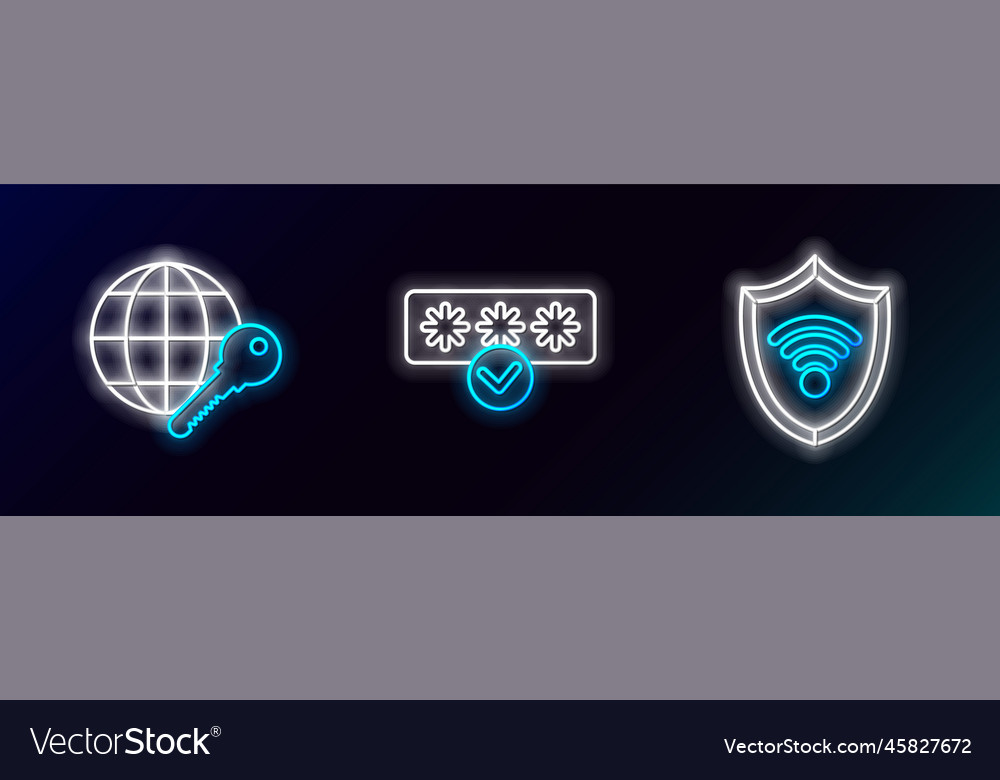 Set line shield with wifi wireless internet vector image Set line shield with wifi wireless internet