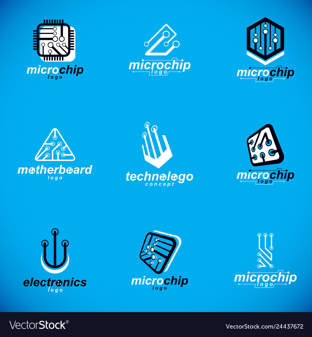 Set of microprocessor scheme abstract logotypes vector image Set of microprocessor scheme abstract logotypes