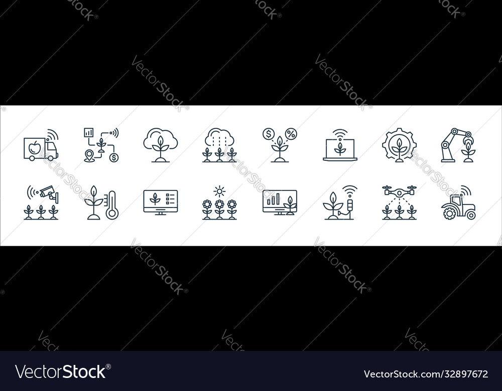 Smart farm line icons linear set quality vector image Smart farm line icons linear set quality