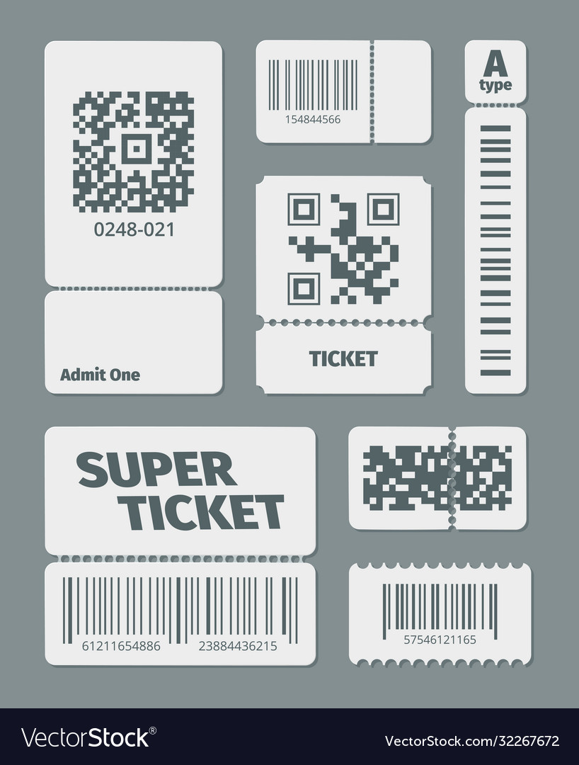 Tickets with barcode qr code set documents Vector Image