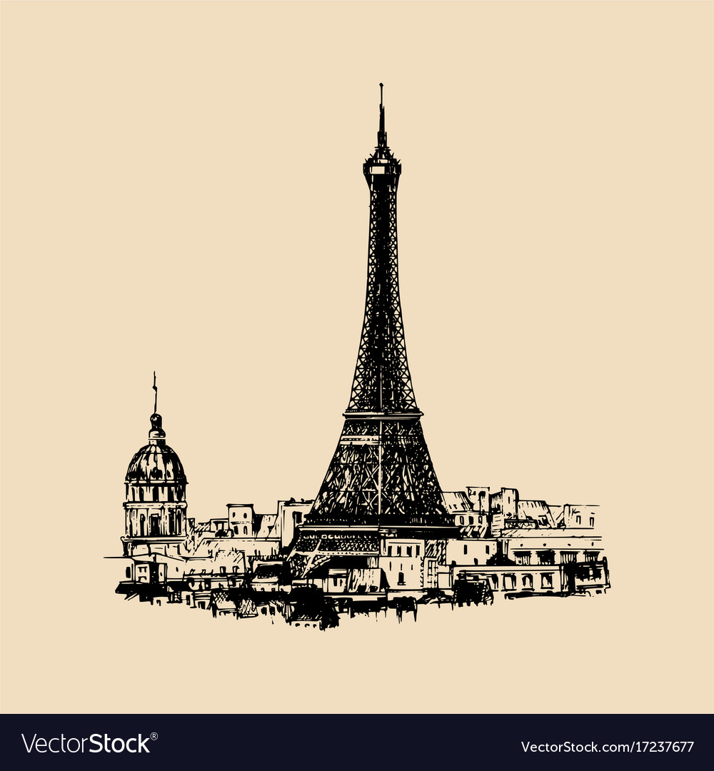 Eiffel tower hand sketched Royalty Free Vector Image