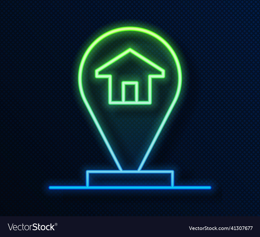 Glowing neon line map pointer with house icon vector image Glowing neon line map pointer with house icon