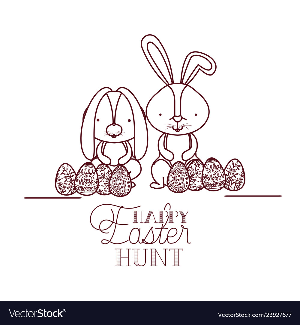 Happy easter hunt label with rabbit icon