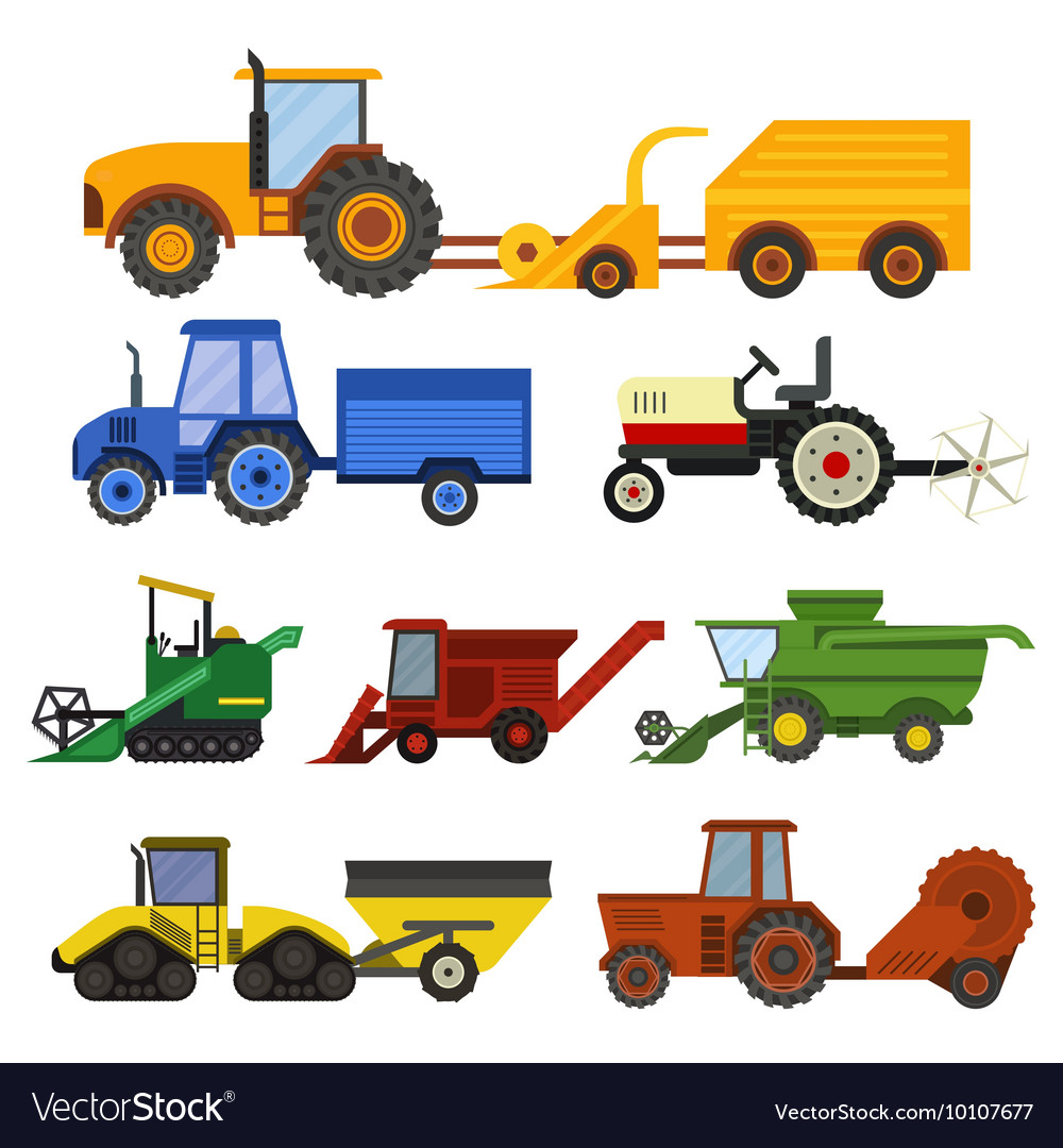 Harvester machine set Royalty Free Vector Image