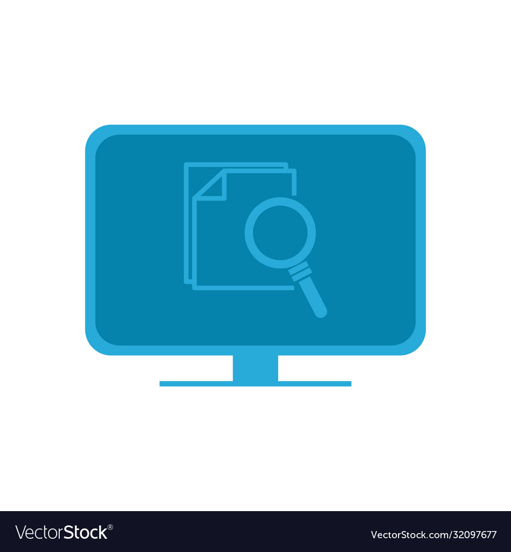 Lupe with documents on computer flat style icon